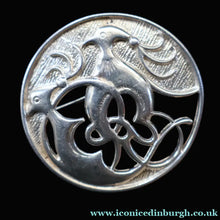 Load image into Gallery viewer, 1989 Ola Gorie Scottish Silver Brooch. Large Design with Two Celtic Birds with Undulating Plumes - Ola Gorie
