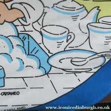 Load image into Gallery viewer, VINTAGE 1990s Cotton Tea Towel or Bar Cloth. Circular TETLEYS TEA Advertising Cloth
