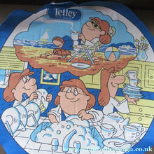 Load image into Gallery viewer, VINTAGE 1990s Cotton Tea Towel or Bar Cloth. Circular TETLEYS TEA Advertising Cloth
