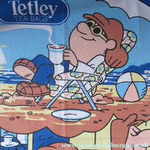 Load image into Gallery viewer, VINTAGE 1990s Cotton Tea Towel or Bar Cloth. Circular TETLEYS TEA Advertising Cloth
