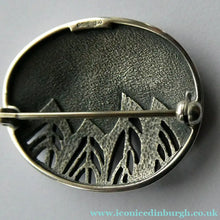 Load image into Gallery viewer, 1990s OLA GORIE Silver Brooch: Ingibiorg Oval RUNIC Brooch with Pierced Tree Motif
