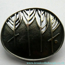 Load image into Gallery viewer, 1990s OLA GORIE Silver Brooch: Ingibiorg Oval RUNIC Brooch with Pierced Tree Motif
