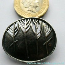 Load image into Gallery viewer, 1990s OLA GORIE Silver Brooch: Ingibiorg Oval RUNIC Brooch with Pierced Tree Motif
