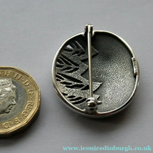 Load image into Gallery viewer, 1990s OLA GORIE Silver Brooch: Ingibiorg Oval RUNIC Brooch with Pierced Tree Motif
