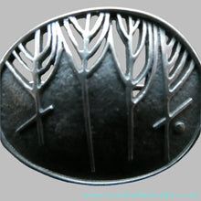 Load image into Gallery viewer, 1990s OLA GORIE Silver Brooch: Ingibiorg Oval RUNIC Brooch with Pierced Tree Motif
