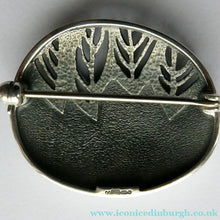 Load image into Gallery viewer, 1990s OLA GORIE Silver Brooch: Ingibiorg Oval RUNIC Brooch with Pierced Tree Motif
