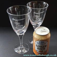 Load image into Gallery viewer, 1990s Pair of Concorde Long Stemmed Wine Glasses. Flights of Fantasy Commemorative Souvenir - Advertising Item
