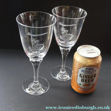 Load image into Gallery viewer, 1990s Pair of Concorde Long Stemmed Wine Glasses. Flights of Fantasy Commemorative Souvenir - Advertising Item
