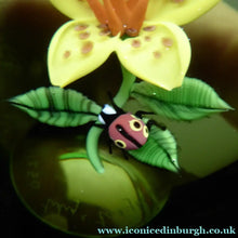 Load image into Gallery viewer, SCOTTISH Large 1991 Limited Edition Caithness LILIES and LADYBIRD Paperweight by William Manson. Signed to the base
