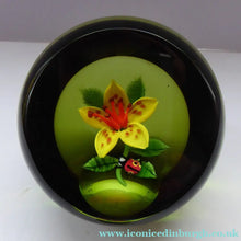 Load image into Gallery viewer, SCOTTISH Large 1991 Limited Edition Caithness LILIES and LADYBIRD Paperweight by William Manson. Signed to the base
