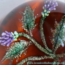 Load image into Gallery viewer, Vintage LIMITED EDITION 1992 Caithness Glass Paperweight. Entitled "Thistles" by William Manson. With WM Cane
