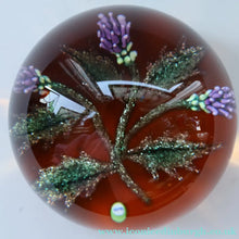 Load image into Gallery viewer, Vintage LIMITED EDITION 1992 Caithness Glass Paperweight. Entitled "Thistles" by William Manson. With WM Cane
