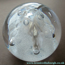 Load image into Gallery viewer, Silver Wedding Gift. 1992 Scottish Caithness Glass Paperweight Margot Thomson Congratulations
