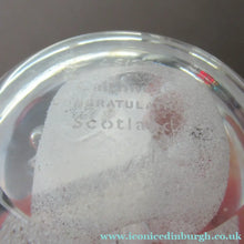 Load image into Gallery viewer, Silver Wedding Gift. 1992 Scottish Caithness Glass Paperweight Margot Thomson Congratulations
