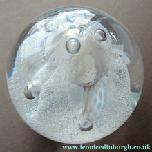 Load image into Gallery viewer, Silver Wedding Gift. 1992 Scottish Caithness Glass Paperweight Margot Thomson Congratulations
