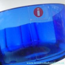 Load image into Gallery viewer, 1994 FINNISH Shallow Blue Glass SAVOY Vase. Iconic Mid Century Design by Alvar Aalto for Iittala, Finland. With acid etched signature (B)
