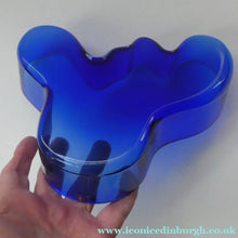 Load image into Gallery viewer, 1994 FINNISH Shallow Blue Glass SAVOY Vase. Iconic Mid Century Design by Alvar Aalto for Iittala, Finland. With acid etched signature (B)
