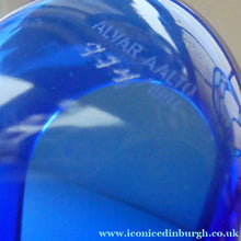 Load image into Gallery viewer, 1994 FINNISH Shallow Blue Glass SAVOY Vase. Iconic Mid Century Design by Alvar Aalto for Iittala, Finland. With acid etched signature (B)
