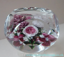 Load image into Gallery viewer, Rare RICK AYOTTE Limited Edition 1995 Cushion Cut Paperweight: Floral / Roses. LARGE SIZE 

