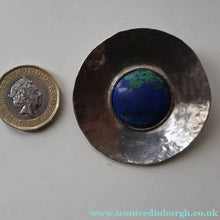 Load image into Gallery viewer, LARGE Scottish Silver Designer Brooch with Enamel Centre by Sheana M. Stephen. Edinburgh Hallmarked 1996
