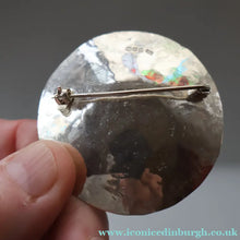 Load image into Gallery viewer, LARGE Scottish Silver Designer Brooch with Enamel Centre by Sheana M. Stephen. Edinburgh Hallmarked 1996
