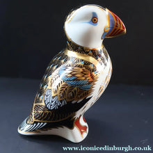 Load image into Gallery viewer, Vintage Royal Crown Derby Puffin Paperweight with Silver Stopper
