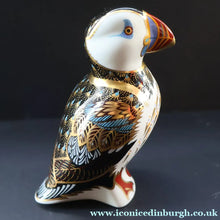 Load image into Gallery viewer, Vintage Royal Crown Derby Puffin Paperweight with Silver Stopper
