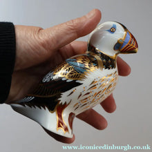 Load image into Gallery viewer, Vintage Royal Crown Derby Puffin Paperweight with Silver Stopper
