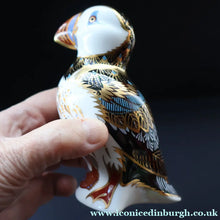 Load image into Gallery viewer, Vintage Royal Crown Derby Puffin Paperweight with Silver Stopper
