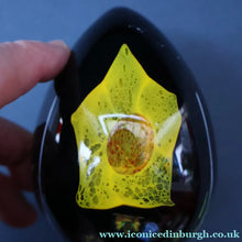 Load image into Gallery viewer, SCOTTISH Caithness Glass Egg Shape Paperweight: DAFFODIL by Colin Terris; 1999
