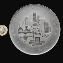 Load image into Gallery viewer, Rare 1960s Bohemian Crystal Glass Medallion with Industrial Imagery. Inscribed: Severocesky Kraj / CSSR
