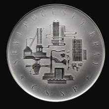 Load image into Gallery viewer, Rare 1960s Bohemian Crystal Glass Medallion with Industrial Imagery. Inscribed: Severocesky Kraj / CSSR
