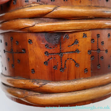 Load image into Gallery viewer, 19th Century. Antique Carved Norwegian Pine Lidded Groat Porridge Pot; c 1860
