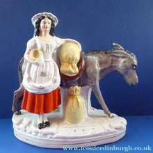 Load image into Gallery viewer, 19th Century Staffordshire Figurine. Rare Antique  SAND Model of a  Lady with a Grey Donkey, Gathering Sand into Sandbags
