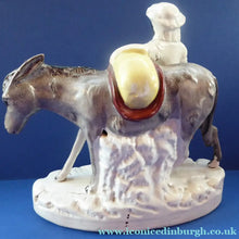 Load image into Gallery viewer, 19th Century Staffordshire Figurine. Rare Antique  SAND Model of a  Lady with a Grey Donkey, Gathering Sand into Sandbags
