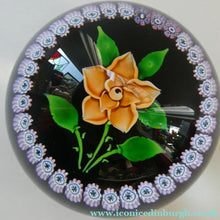 Load image into Gallery viewer, 2000 Caithness Glass Paperweight with Lampwork Flower. 100th Birthday of the Queen Mother
