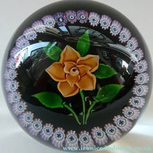 Load image into Gallery viewer, 2000 Caithness Glass Paperweight with Lampwork Flower. 100th Birthday of the Queen Mother
