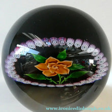 Load image into Gallery viewer, 2000 Caithness Glass Paperweight with Lampwork Flower. 100th Birthday of the Queen Mother
