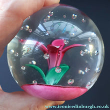 Load image into Gallery viewer, SELKIRK GLASS 2000 Scottish Paperweight with Pink Lampwork Flower
