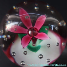 Load image into Gallery viewer, SELKIRK GLASS 2000 Scottish Paperweight with Pink Lampwork Flower
