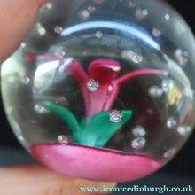 Load image into Gallery viewer, SELKIRK GLASS 2000 Scottish Paperweight with Pink Lampwork Flower
