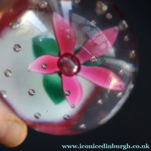 Load image into Gallery viewer, SELKIRK GLASS 2000 Scottish Paperweight with Pink Lampwork Flower
