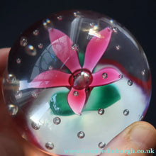 Load image into Gallery viewer, SELKIRK GLASS 2000 Scottish Paperweight with Pink Lampwork Flower
