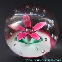 Load image into Gallery viewer, SELKIRK GLASS 2000 Scottish Paperweight with Pink Lampwork Flower
