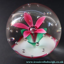 Load image into Gallery viewer, SELKIRK GLASS 2000 Scottish Paperweight with Pink Lampwork Flower
