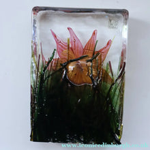 Load image into Gallery viewer, Collectable TIMOTHY HARRIS, Isle of Wight LARGE Glass Flower Block. Signed and dated 2001

