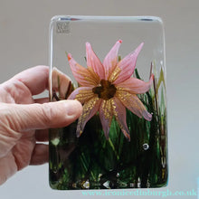 Load image into Gallery viewer, Collectable TIMOTHY HARRIS, Isle of Wight LARGE Glass Flower Block. Signed and dated 2001
