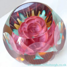 Load image into Gallery viewer, Golden Jubilee Rose CAITHNESS LIMITED EDITION cushion cut paperweight. Designed by Colin Terris
