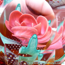 Load image into Gallery viewer, Golden Jubilee Rose CAITHNESS LIMITED EDITION cushion cut paperweight. Designed by Colin Terris

