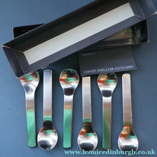 Load image into Gallery viewer, Vintage 2002 DAVID MELLOR Stainless Steel Cutlery. Set of Dessert Spoons. Minimal Design
